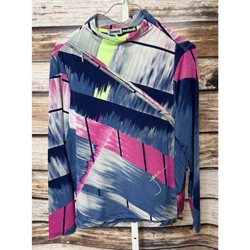 Jamie Sadock Womens Small Top Golf Zipper Mock Neck Abstract Multicolor Outdoors